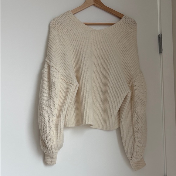 Free People Cream V-Neck Sweater - Picture 2 of 2